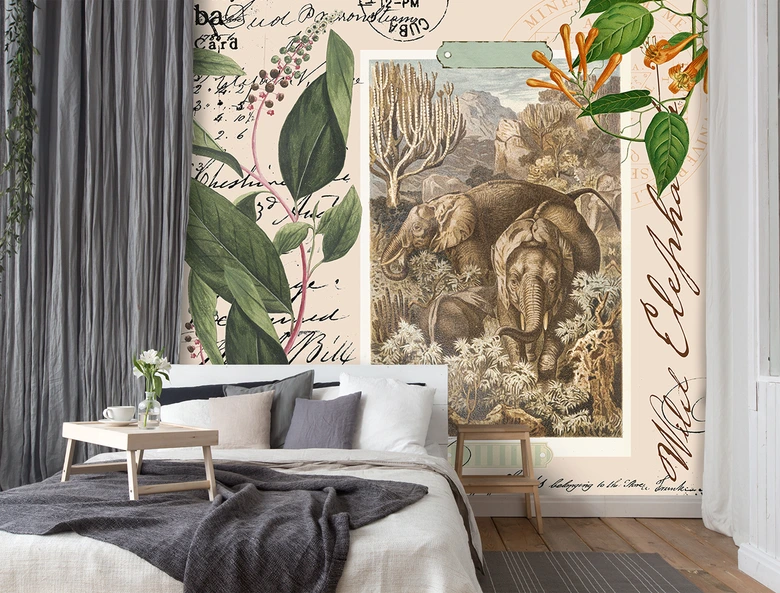 Fototapete, Dschungel Beige Abstrakt Tiere - Andrea Haase 