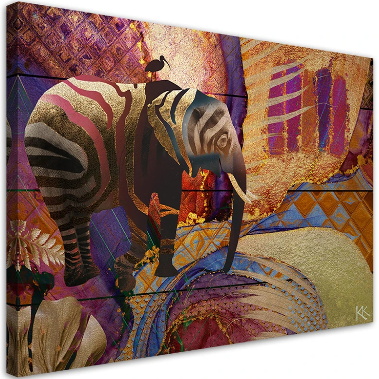 Leinwandbild, Goldener Elefant Abstrakt 