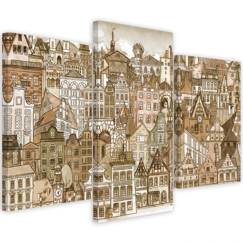 Leinwandbild 3 teilig, Fröhliche Stadt 