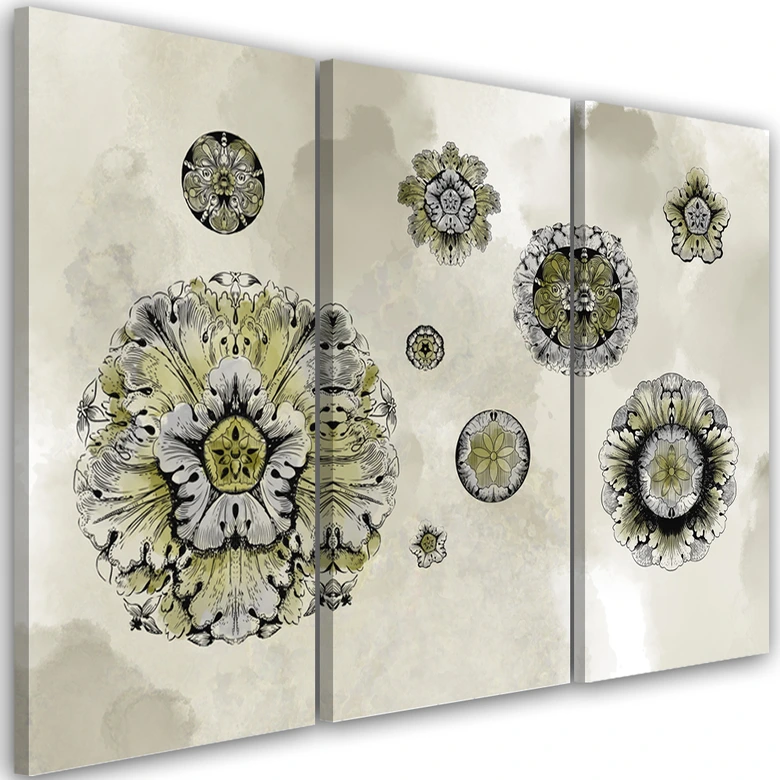 Leinwandbild 3 teilig, Florale geometrische Formen 