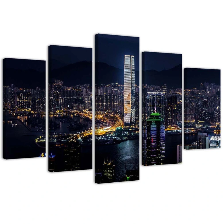 Leinwandbild 5 teilig, Skyline Stadt Wolkenkratzer 