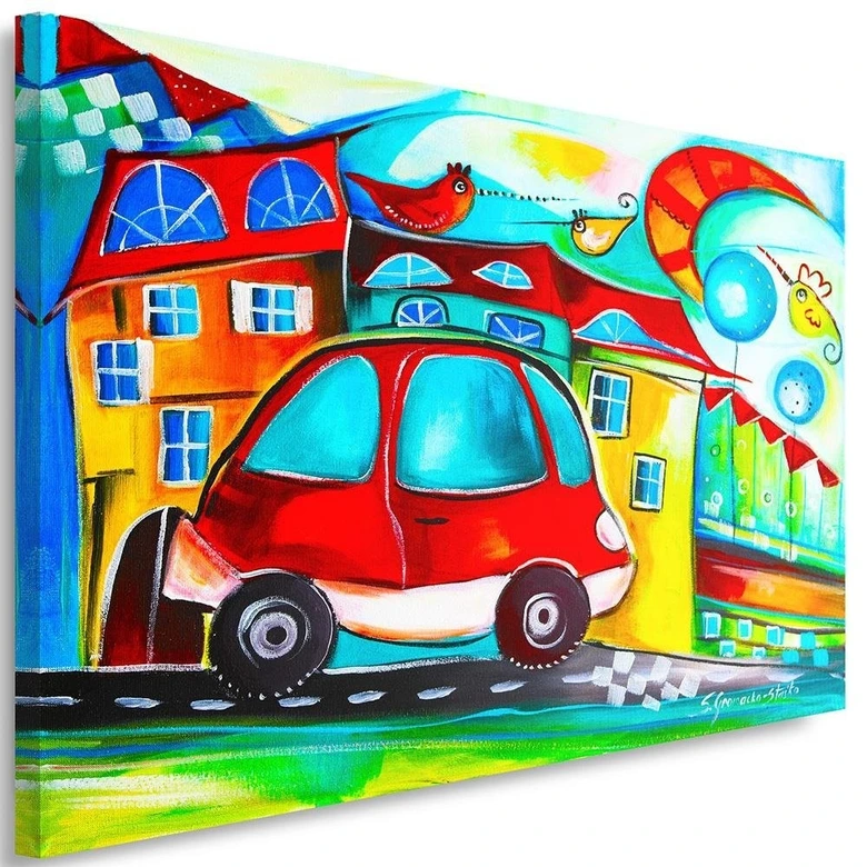 Leinwandbild, Rotes Auto 