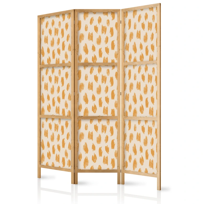 Japanischer Paravent, Raumteiler freistehend, Trennwand - Orange and Ecru Drawn Pattern in Dots and Spots 