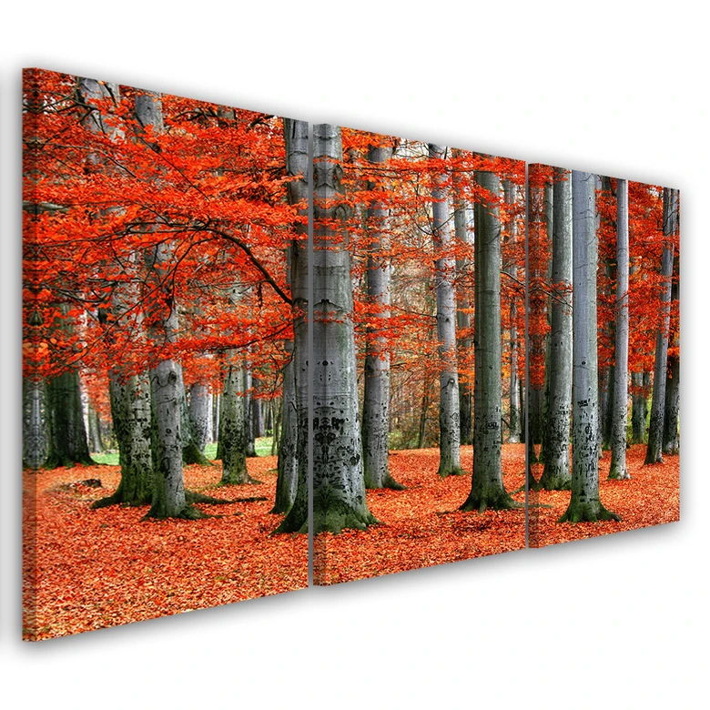 Leinwandbild 3-teilig, Wald Rot Herbst Natur 