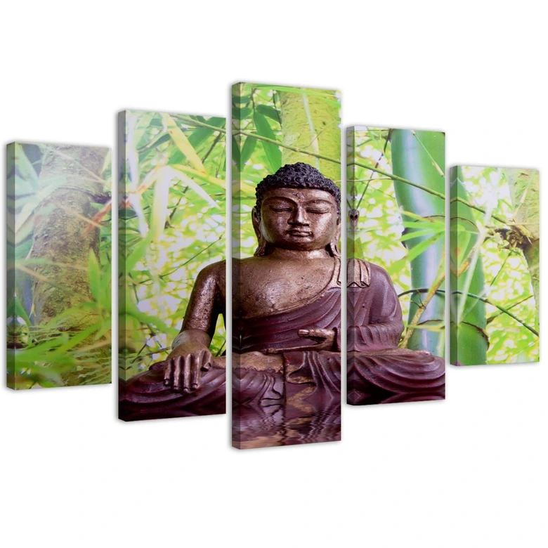 Leinwandbild 5 teilig, Buddha Meditation Grün 