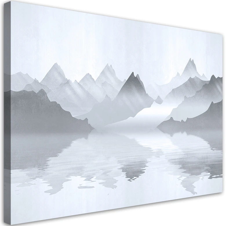 Canvasbillede, Abstraktion af bjerge ved havet 