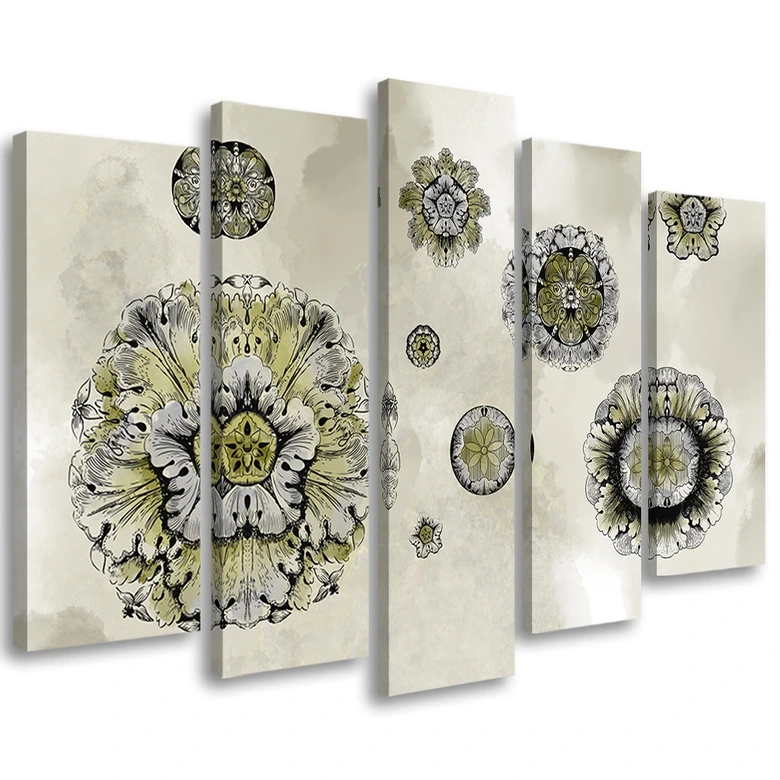 Leinwandbild 5 teilig, Florale geometrische Formen 