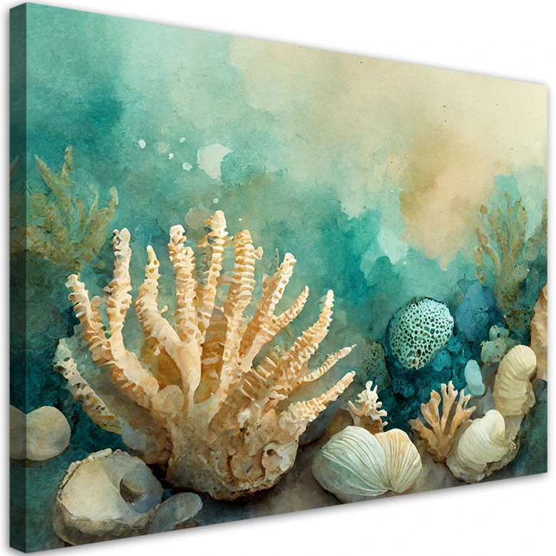Leinwandbild, Seemuscheln türkis 