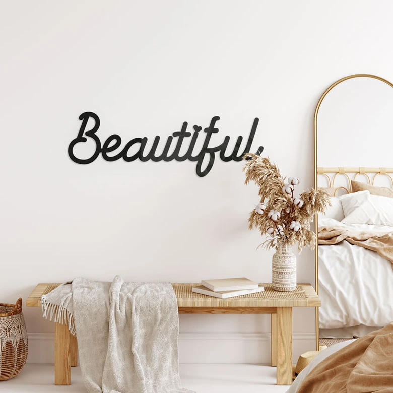 3D-bokstäver Beautiful - väggdekoration av akrylglas 