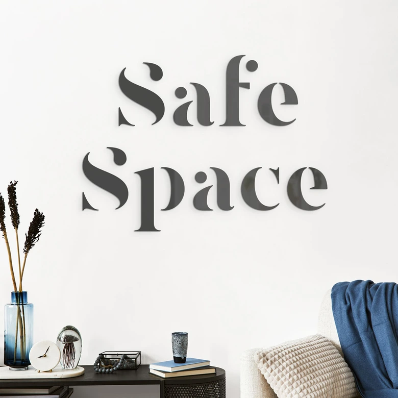 letra 3D Safe Space - decoración mural de cristal acrílico 