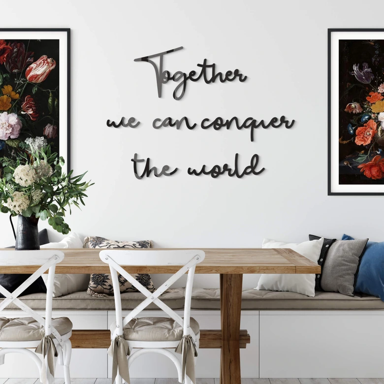 Lettres murales en verre acrylique Together we can conquer the world 