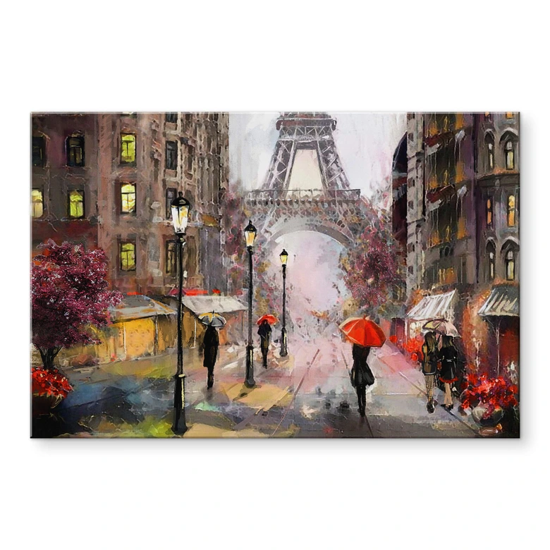 Acrylglasbild Roter Schirm in Paris Aquarell 