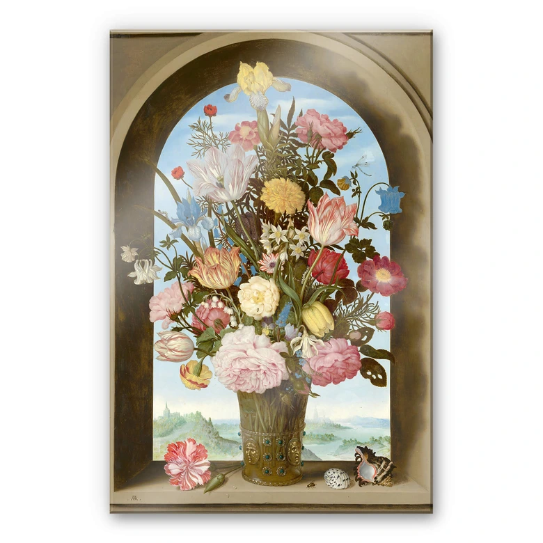 Acrylglasbild Bosschaert - Blumenvase in einer Fensternische 