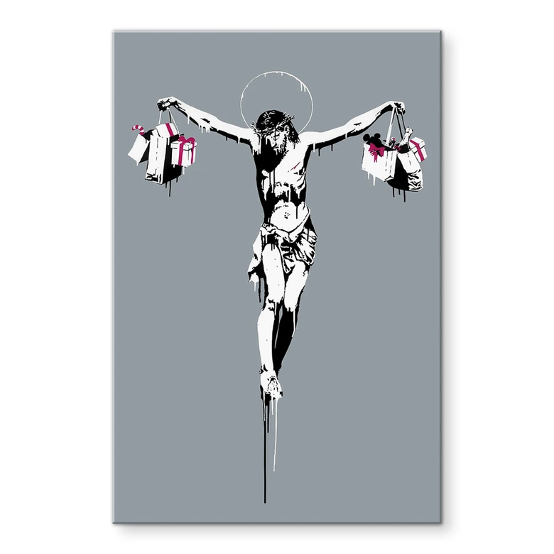Acrylglasbild Banksy - Jesus Christus mit Einkaufstüten 