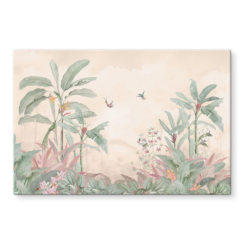 Tableau en verre acrylique Idylle tropicale avec colibri Apricot - Bloomery Decor 