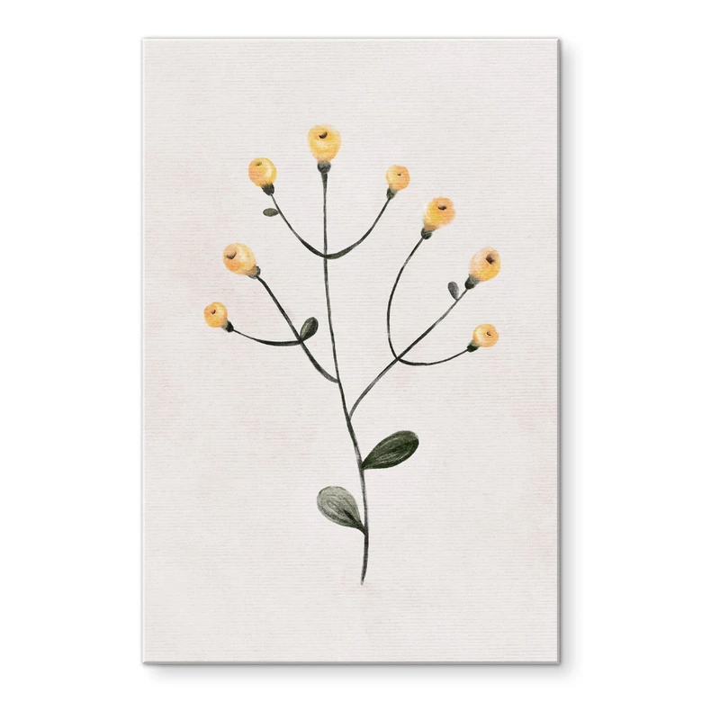 Tableau en verre acrylique Plante délicate avec fleurs jaunes - Goed Blauw 