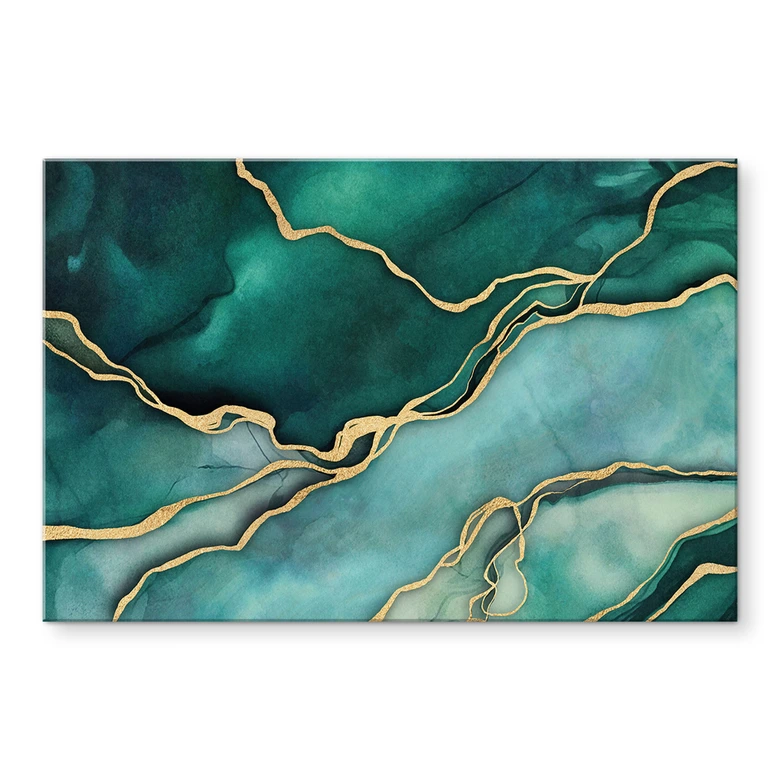 Tableau sur verre acrylique Marbre en or-vert - Haase 