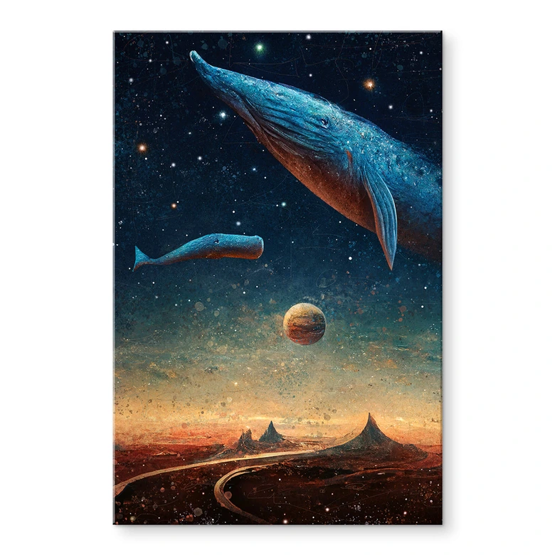 Tableau sur verre acrylique Heine - Two whales in space - Astro Cruise 