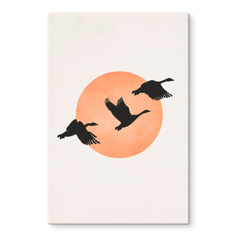 Acrylglasbild Vögel vor der pfirsichfarbenen Sonne - Kubistika 