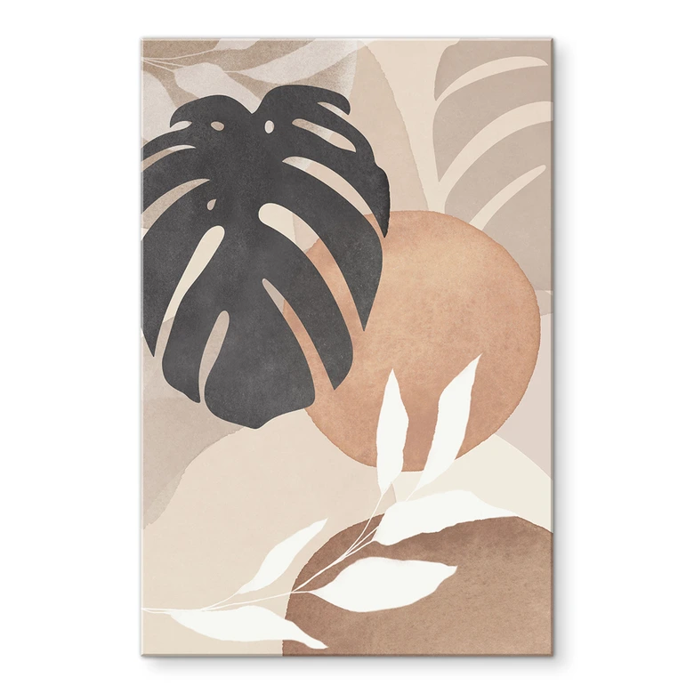Tableau en verre acrylique Boho Monstera plante dans les tons naturels - Melloi Art Prints 