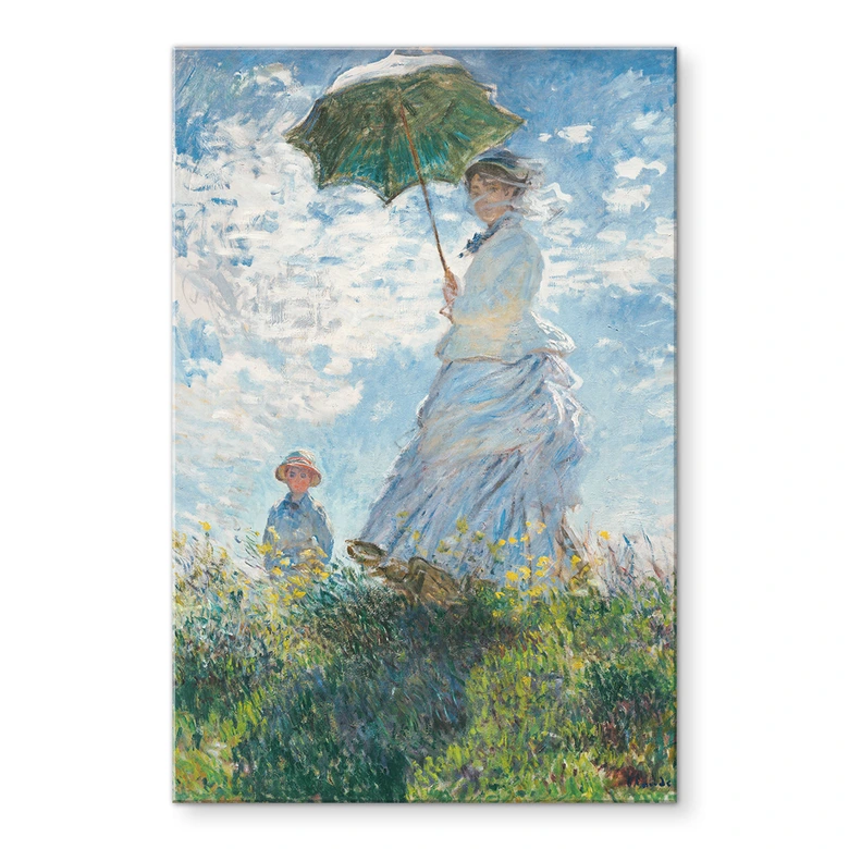 Tableau en verre acrylique Monet - Femme à l'ombrelle - Madame Monet et son fils 