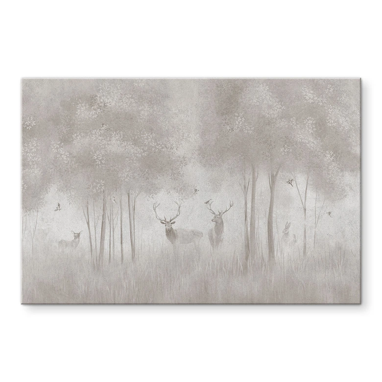 Acrylglasbild Hirsche im Nebelwald - Ms Tiff 