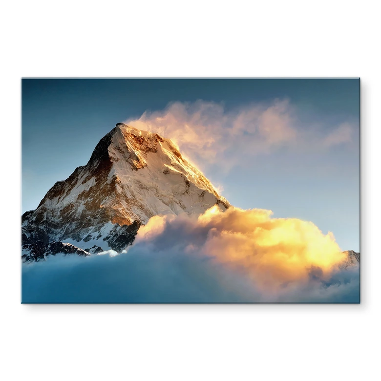Acrylglasbild Sonnenaufgang über dem schneebedeckten Berg - Annapurna Himal 