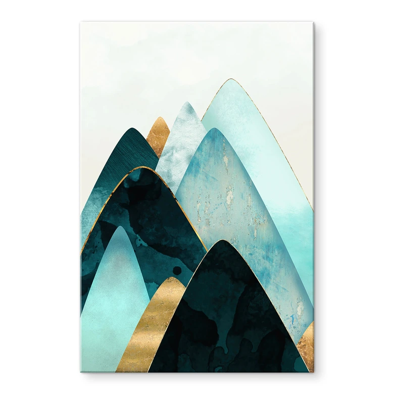 Acrylglasbild Abstrakte Berge in Gold und Blau - SpaceFrog Designs 
