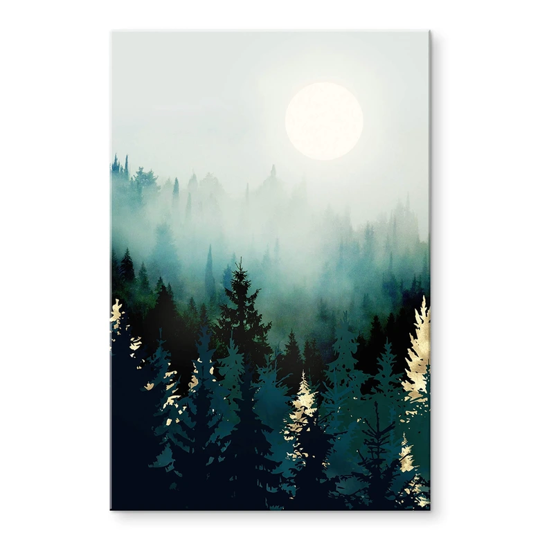 Tableau sur verre acrylique SpaceFrog Designs - Forêt brumeuse 
