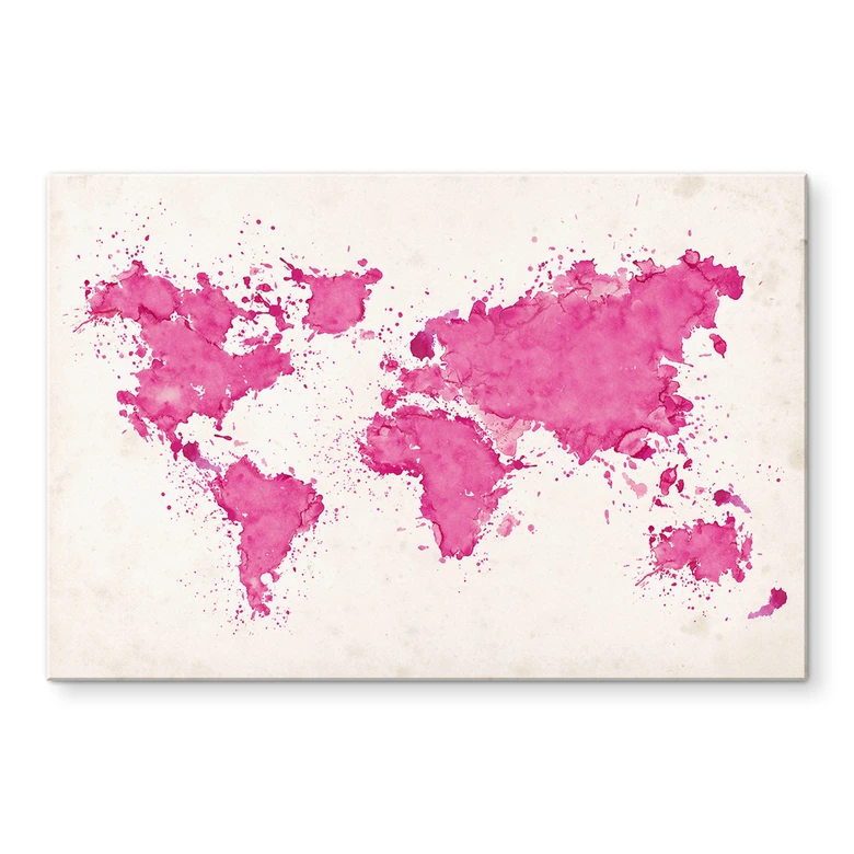 Acrylglasbild Weltkarte Aquarell pink 