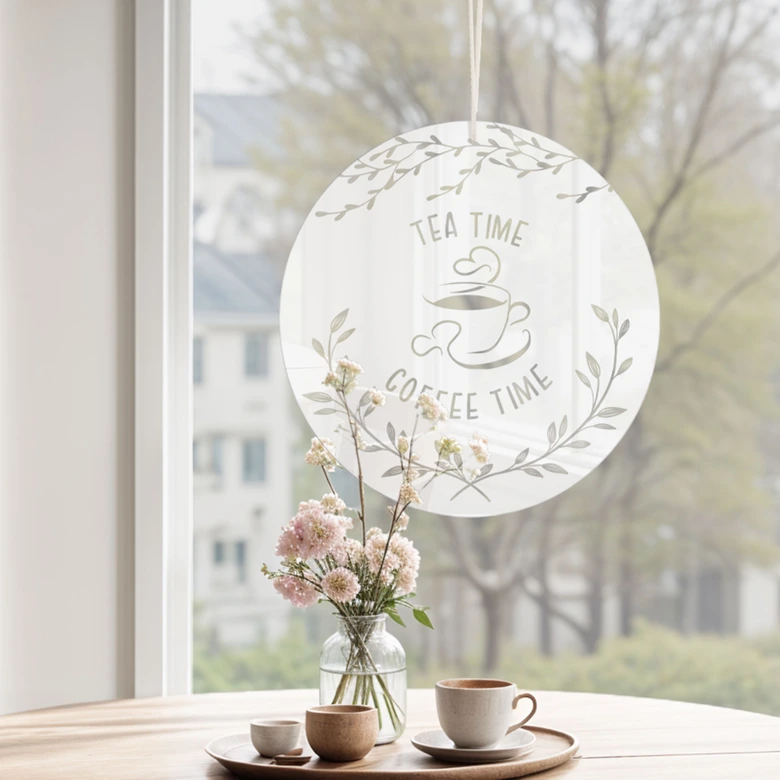 Acrylglas, raamfoto om op te hangen Tijd doorbrengen met koffie en thee - Rond 