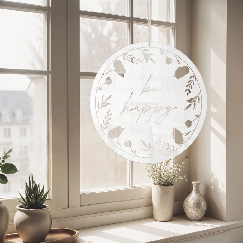 Acrylic glass picture, window picture to hang Be happy - round 