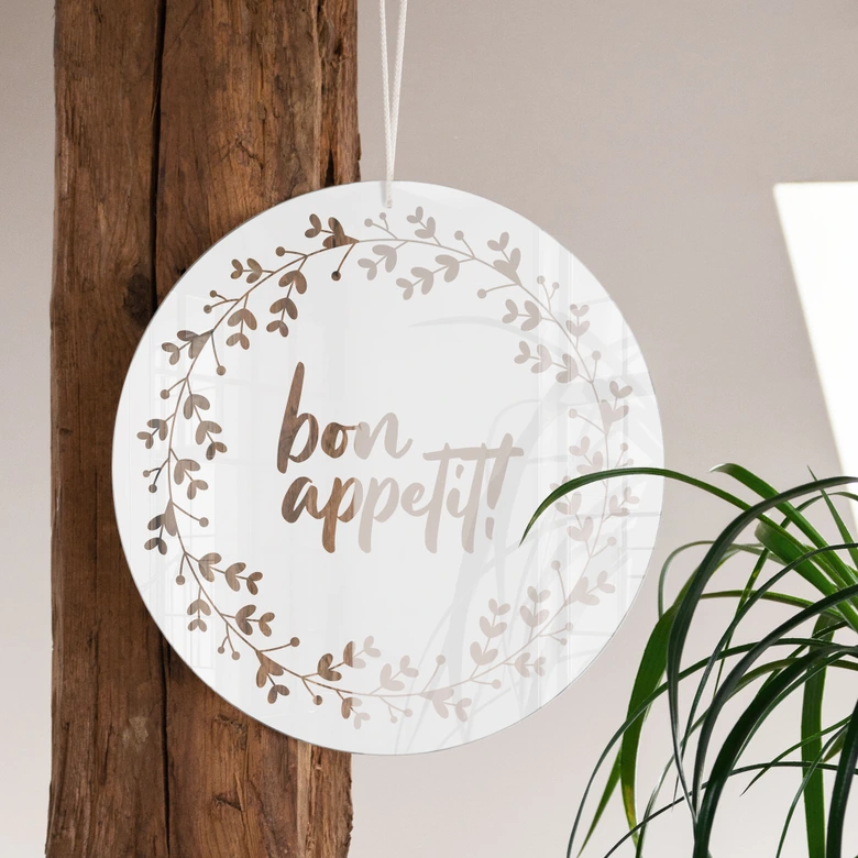 Acrylglasbild, Fensterbild zum Aufhängen Bon Appetit - Rund 