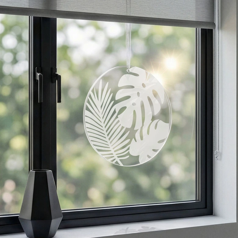 Acrylglasbild, Fensterbild zum Aufhängen Dschungel-Blätter - Rund 