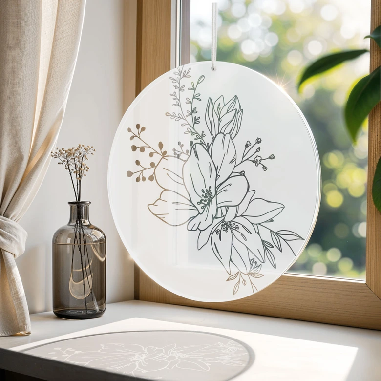 Acrylglasbild, Fensterbild zum Aufhängen Elegante Blütenpracht - Magnolien - Rund 