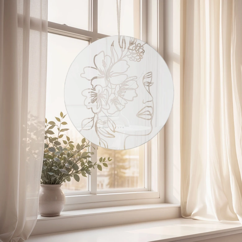 Acrylglasbild, Fensterbild zum Aufhängen Gesicht Floral - Rund 