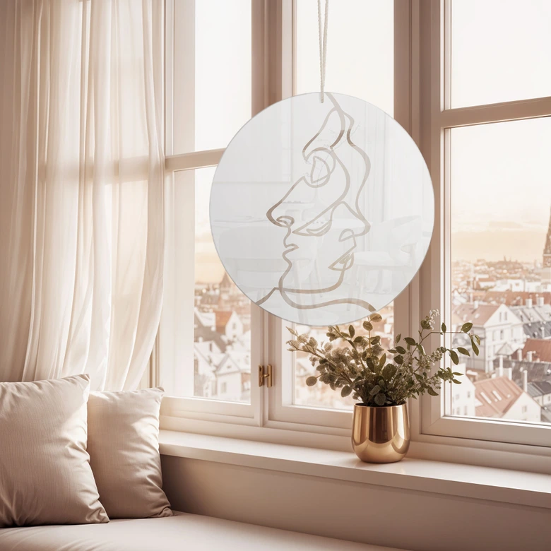 Acrylglasbild, Fensterbild zum Aufhängen Gesichter Line Art - Rund 