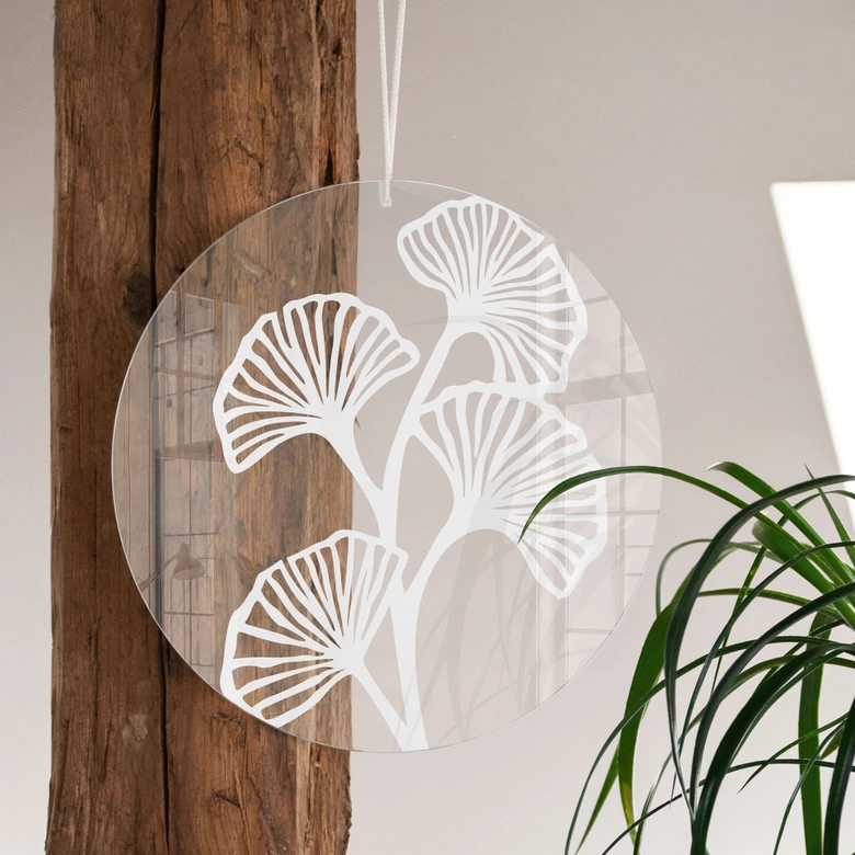 Acrylglasbild, Fensterbild zum Aufhängen Ginkgo Blätter - Rund 