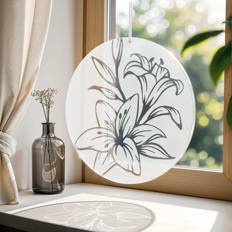 Acrylglasbild, Fensterbild zum Aufhängen Lilien-Blüten - Rund 