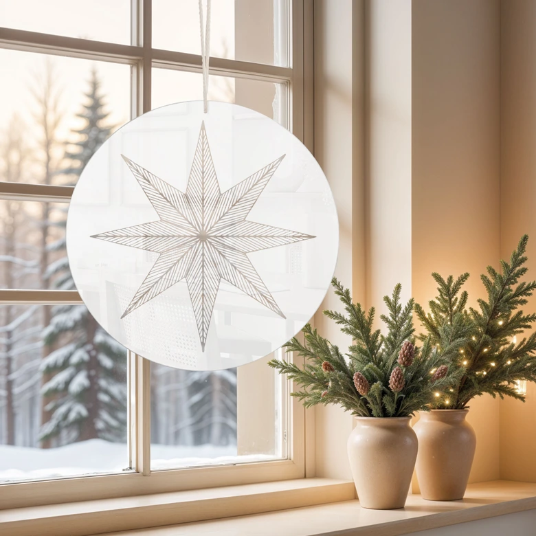 Acrylglasbild, Weihnachtsfensterdeko zum Aufhängen - Geometrischer Goldstern - Magnusson - Rund 