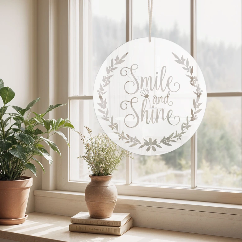 Acrylglasbild, Fensterbild zum Aufhängen Smile and shine - Rund 