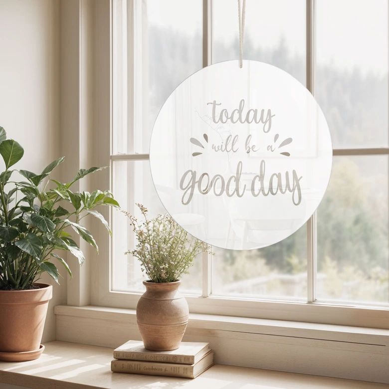 Acrylglasbild, Fensterbild zum Aufhängen Today will be a good day - Rund 