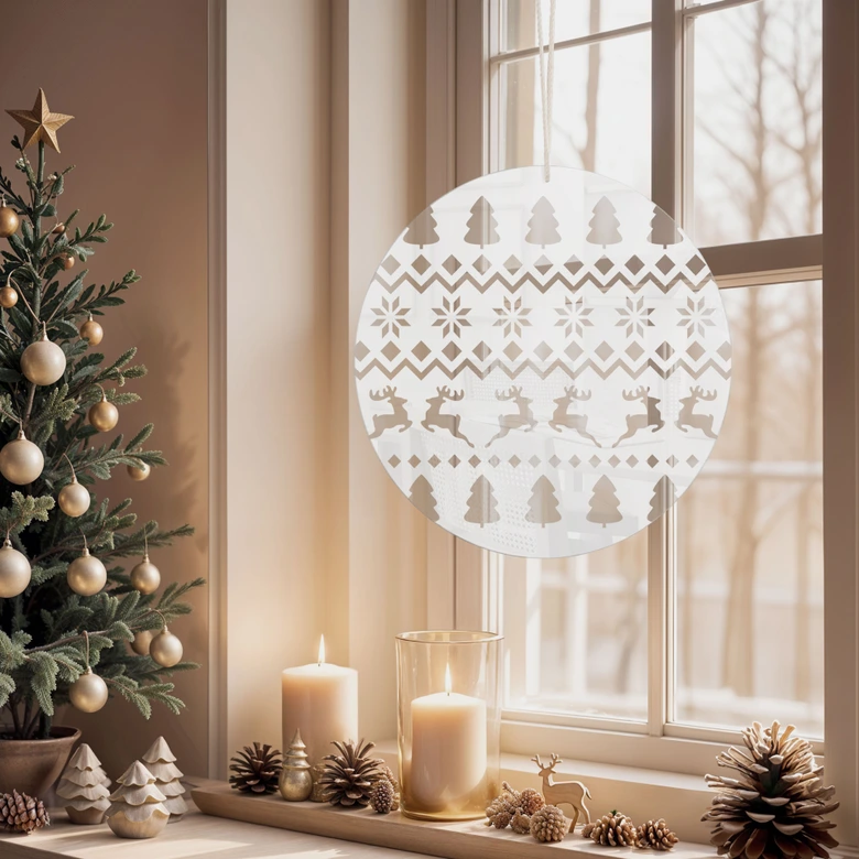Acrylglasbild, Fensterbild zum Aufhängen Weihnachtliches Muster - Rund 