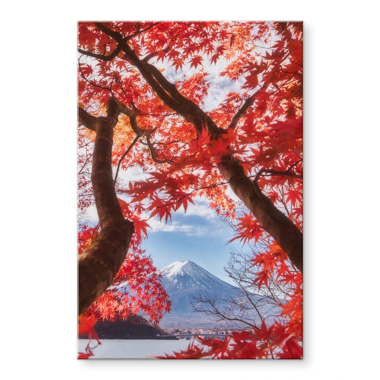 Tableau en verre acrylique Samejima - Feuilles rouges 