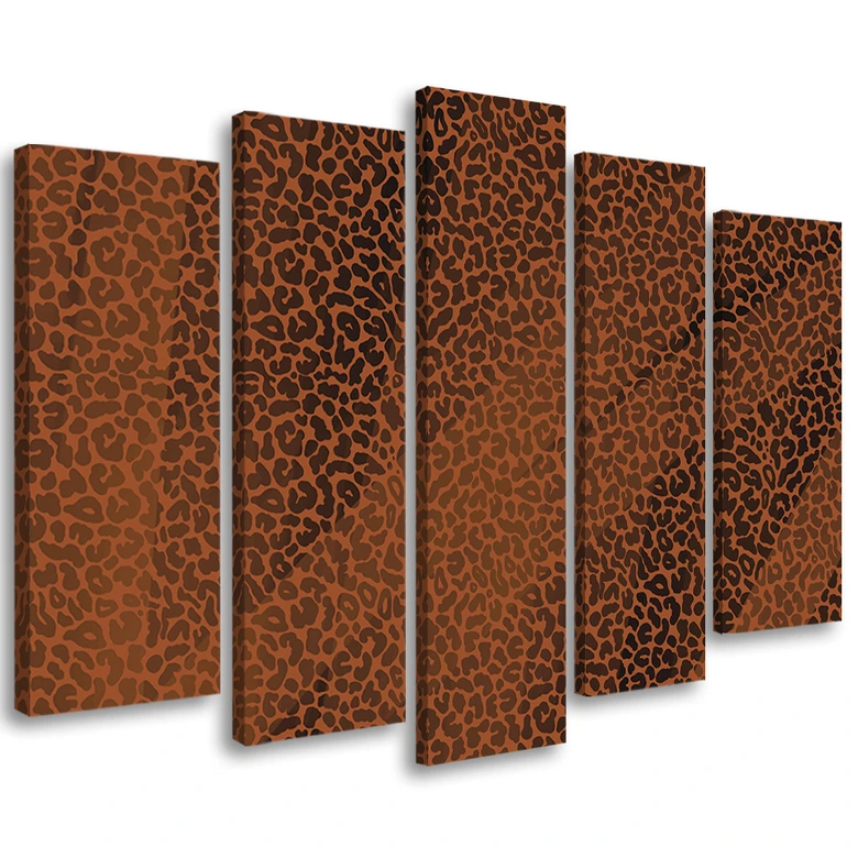 Leinwandbild 5 teilig, Leopard Leopard Pelfpatches Muster 