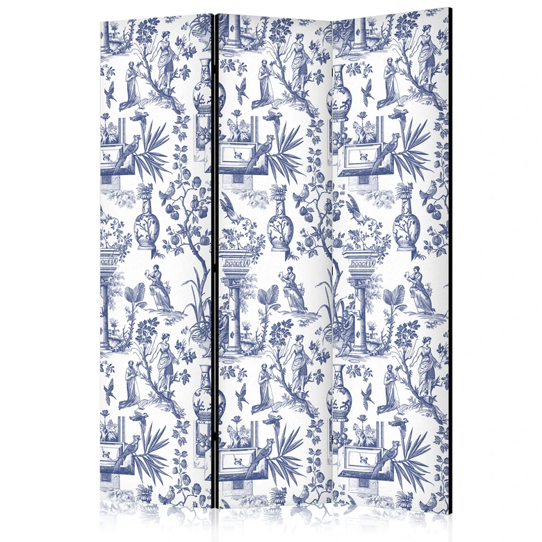 Paravent, Raumteiler freistehend, Trennwand - Rome and Botany - Blue Pattern with a Greek and Plant Motif 