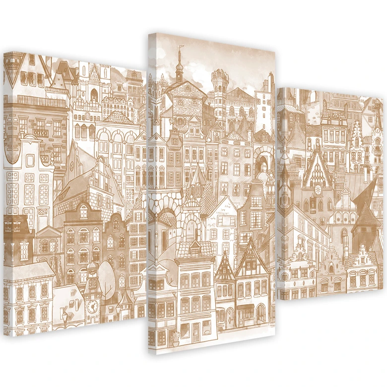 Leinwandbild 3 teilig, Fröhliche Stadt 