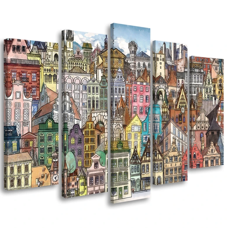 Leinwandbild 5 teilig, Fröhliche Stadt 