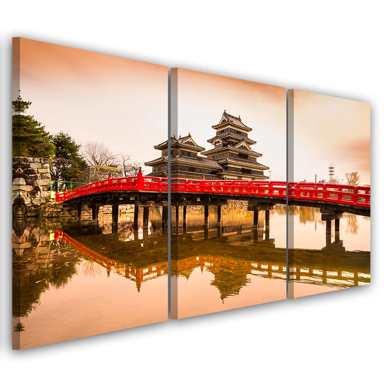 Leinwandbild 3-teilig, Japan Brücke Bäume Natur 
