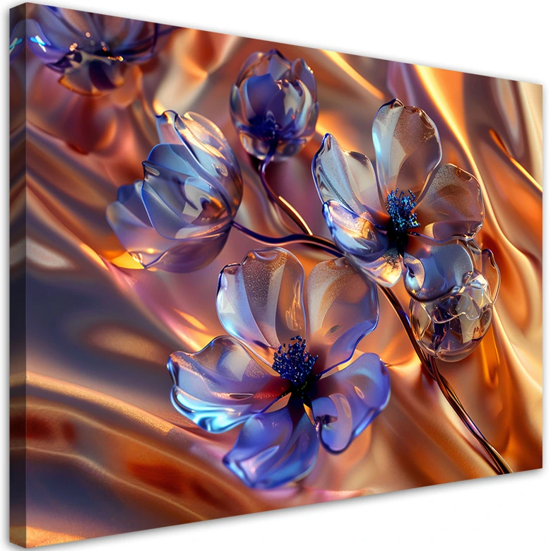 Leinwandbild, Glasblumen auf goldenem Hintergrund 